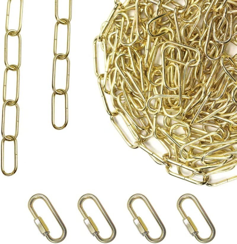 ECUDIS 20 Feet Pendant Light Fixture Chain, Lighting Hanging Chain Extension with Connection Locks, Lighting Chain Replacement for Chandelier, Plants, Fruit Basket (Brass) - Image 2